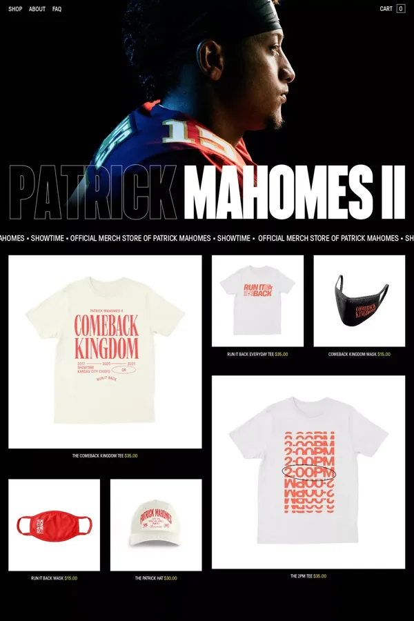Patrick Mahomes Store - Ecommerce design inspiration