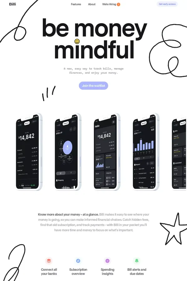 Billi – Be money mindful - Landing design inspiration