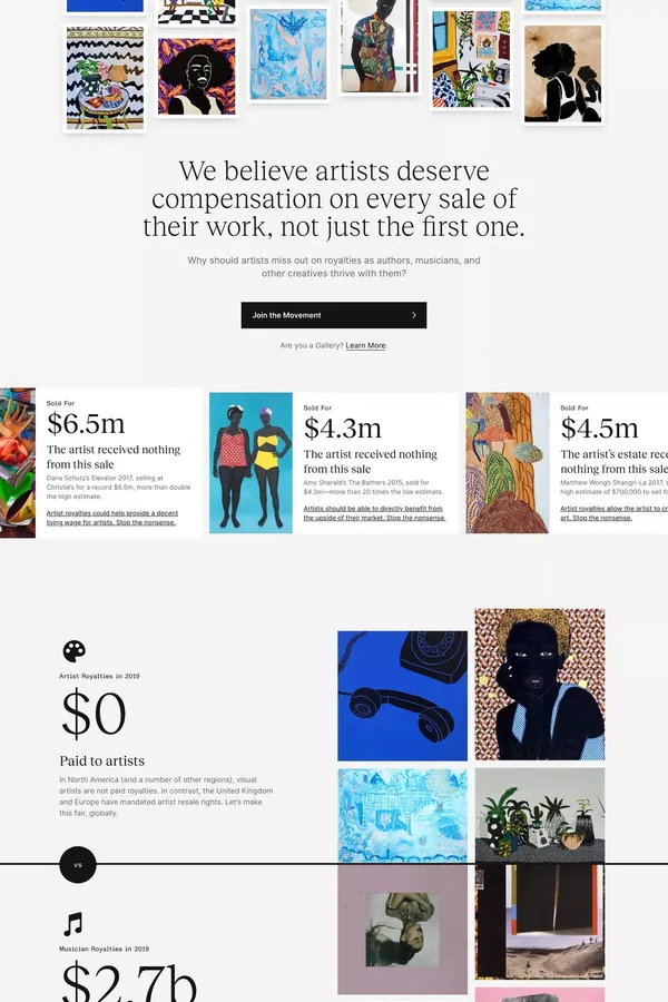 Artist Royalty Movement - Landing design inspiration