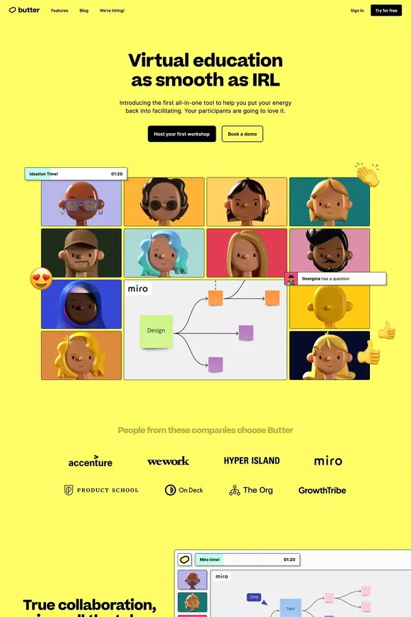 Butter | Workshops as smooth as butter - Landing design inspiration