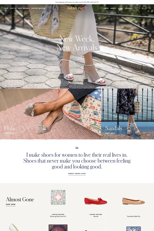 Sarah Flint | Handcrafted Designer Shoes - Ecommerce design inspiration
