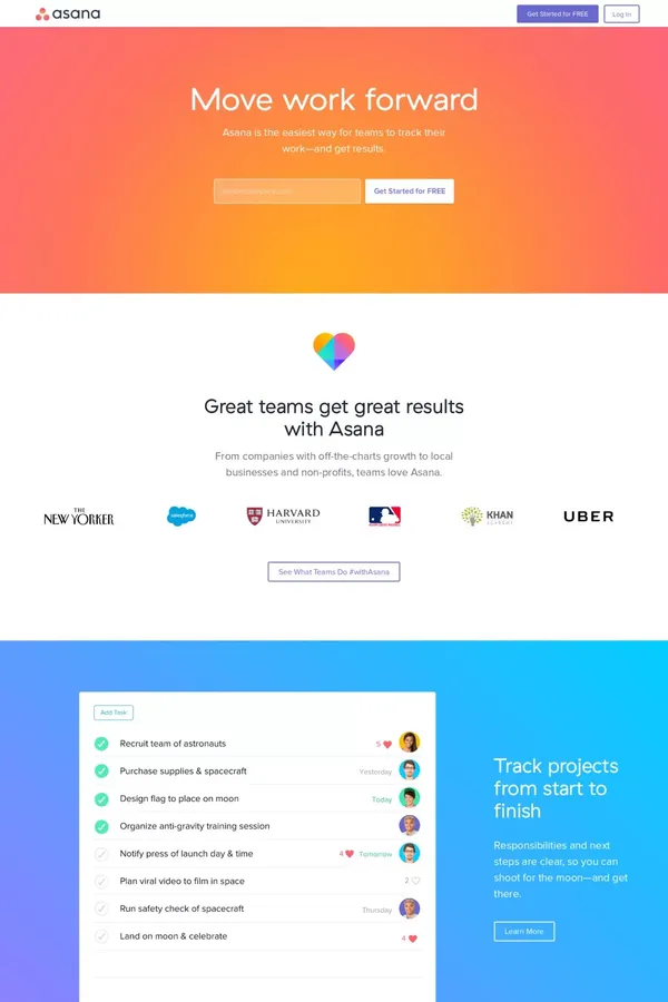 Asana | Move work forward - Landing design inspiration