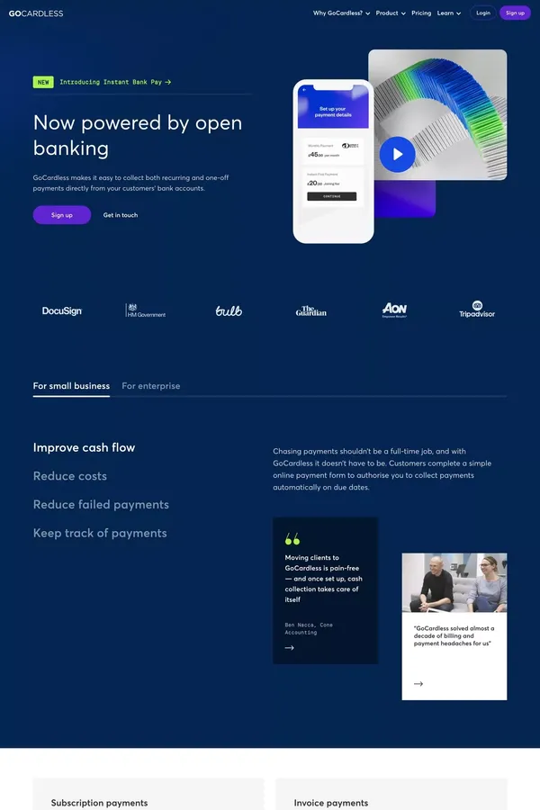 Made for recurring payments | GoCardless - Landing design inspiration
