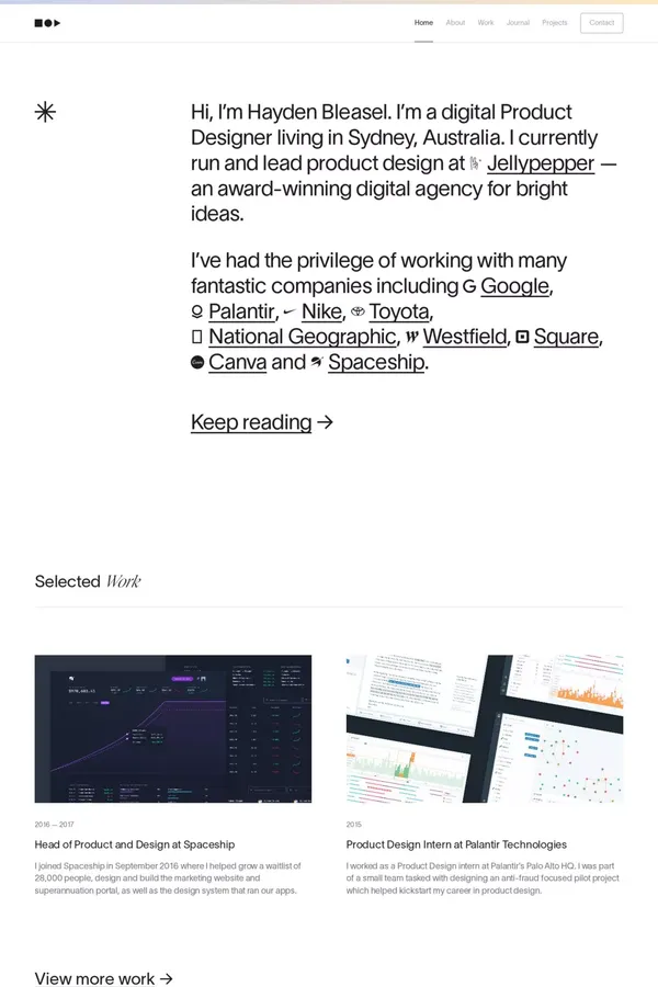 Digital Product Designer from Sydney, Australia | Hayden Bleasel - Portfolio design inspiration
