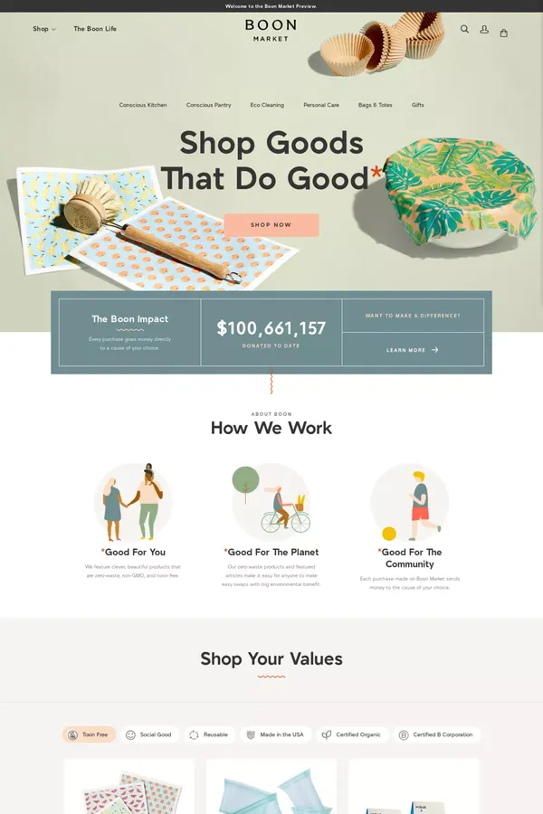 Shop Goods That Do Good | Boon Market - Ecommerce design inspiration