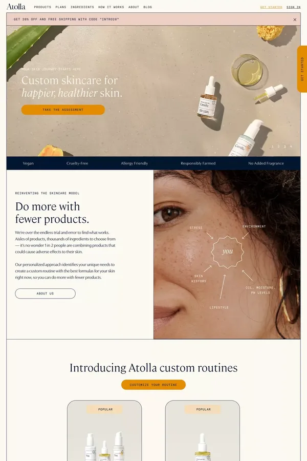 Atolla | Custom Skincare - Ecommerce design inspiration