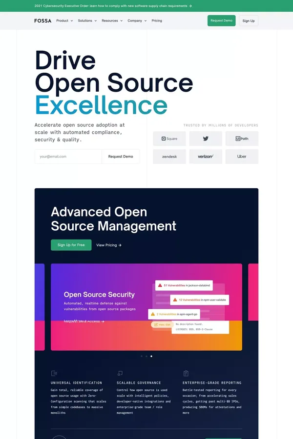 FOSSA | Scalable Open Source Management - Landing design inspiration