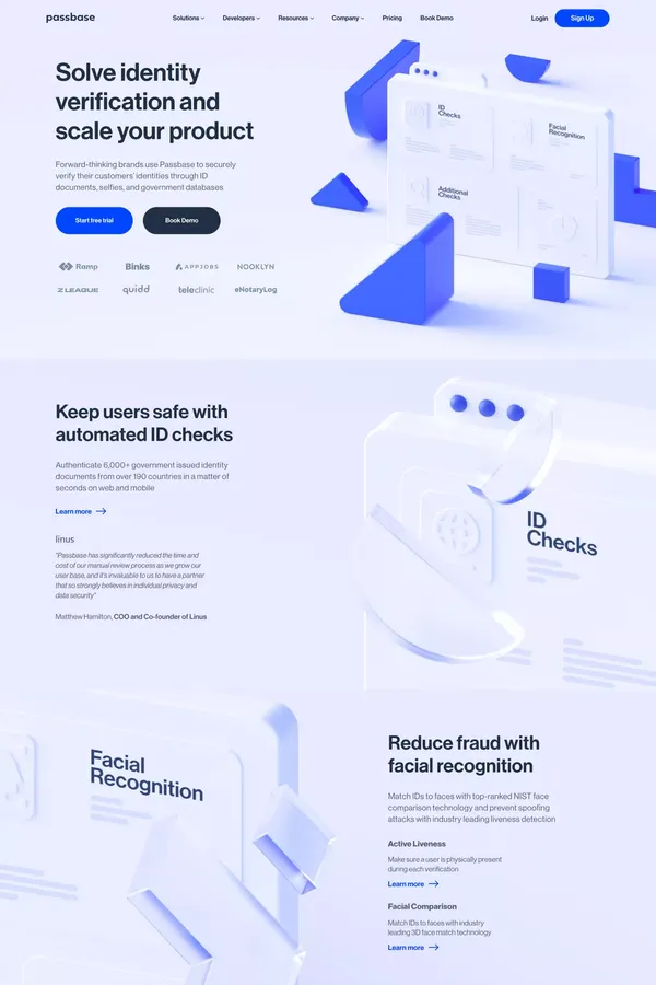 Identity verification: Passbase is a KYC and ID verification solution - Landing design inspiration