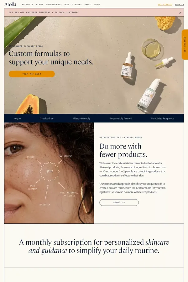 Atolla | Custom Skincare - website design inspiration
