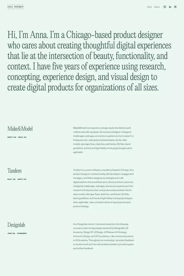 Anna Brenner - Portfolio design inspiration