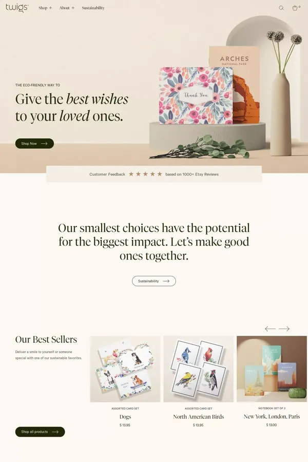 Twigs Paper | Eco-Friendly Paper Goods - Ecommerce design inspiration