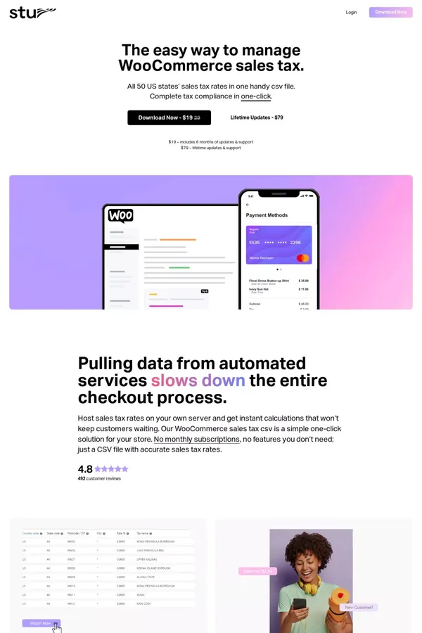 WooCommerce Sales Tax | 💰 CSV by Sales Tax USA - Landing design inspiration