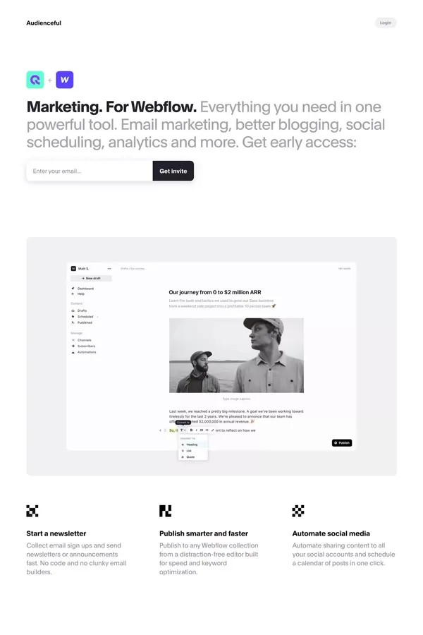 Audienceful: The marketing toolkit for Webflow - Landing design inspiration