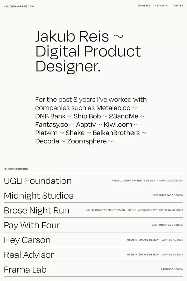 Jakub Reis — Digital Product Designer - Portfolio design inspiration