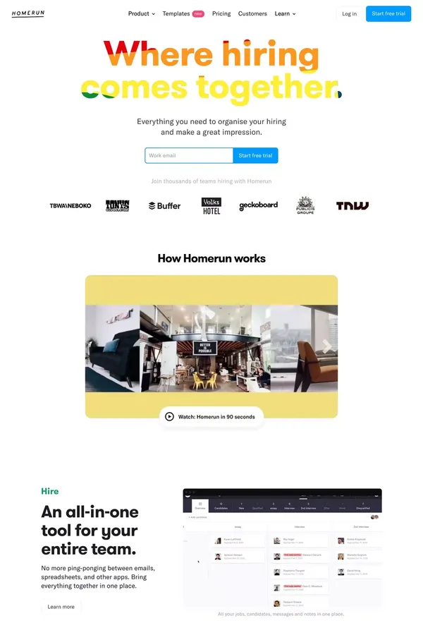 Homerun: where hiring comes together - Landing design inspiration