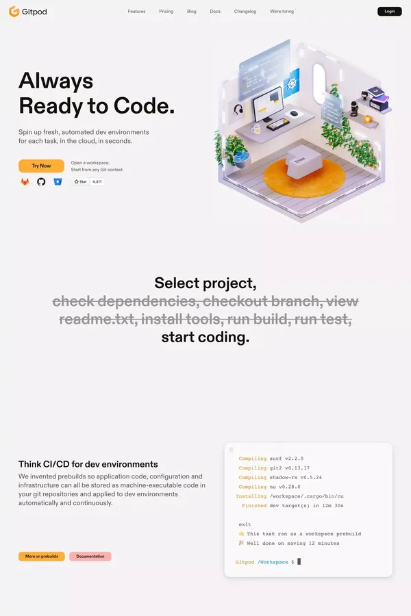 Dashboard — Gitpod - Landing design inspiration