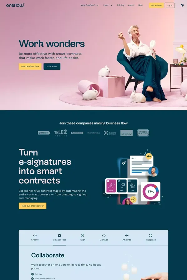 Turn e-signatures into smart contracts. Like magic - Oneflow - Landing design inspiration