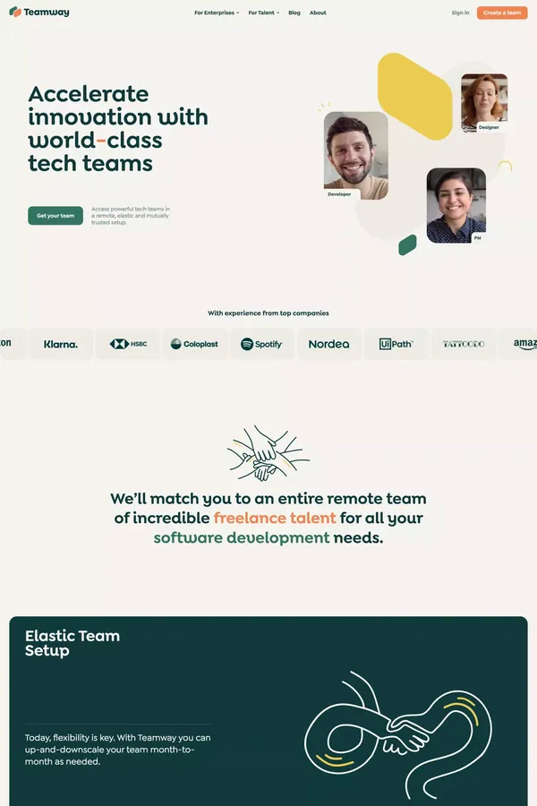 Teamway: Build faster with world-class tech teams - Landing design inspiration