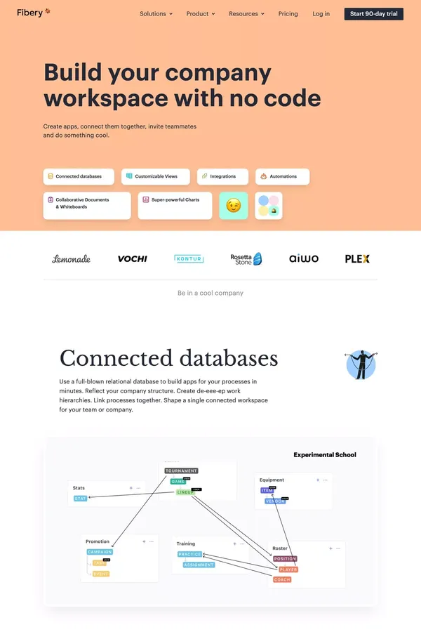 Fibery | Build your own workspace with no code - Landing design inspiration