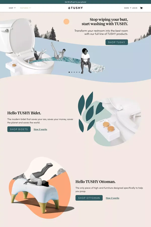Bidet Attachments by TUSHY | For People Who Poop - Ecommerce design inspiration