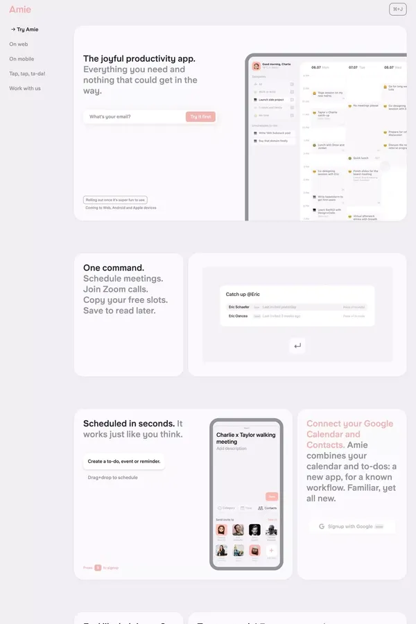 Amie, the joyful productivity app - Landing design inspiration