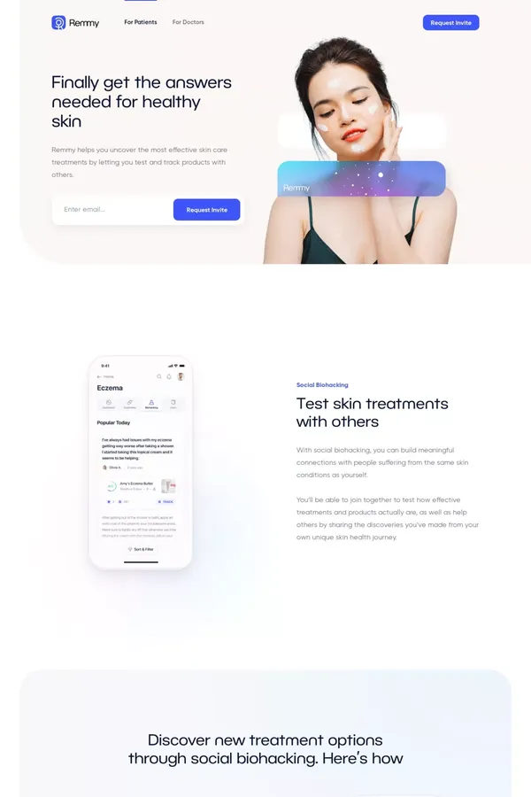 Remmy Health | Skincare discovery and tracking app - Landing design inspiration
