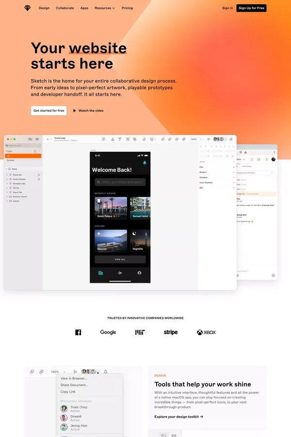 The digital design platform · Sketch - Landing design inspiration
