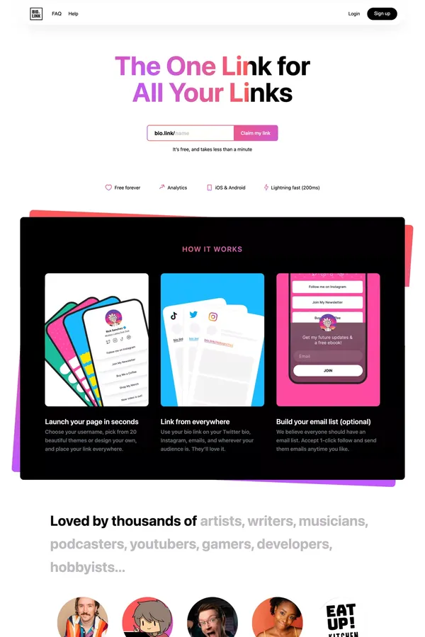 Bio Link: The one link for all your links - Landing design inspiration