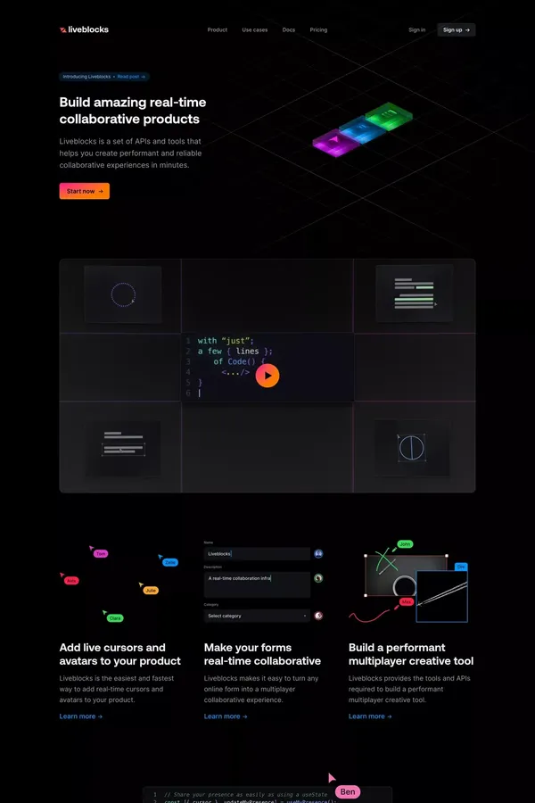 Build amazing real‑time collaborative products -  Liveblocks - Landing design inspiration