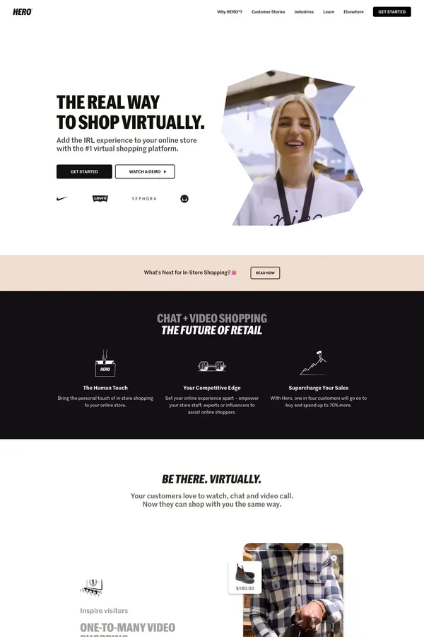 HERO®️ | Grow eCommerce Sales & Foot Traffic With Virtual Shopping - Landing design inspiration