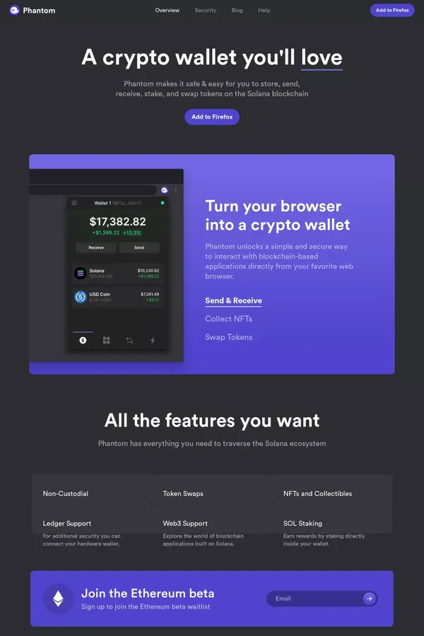Phantom - A friendly Solana wallet built for DeFi & NFTs - Landing design inspiration