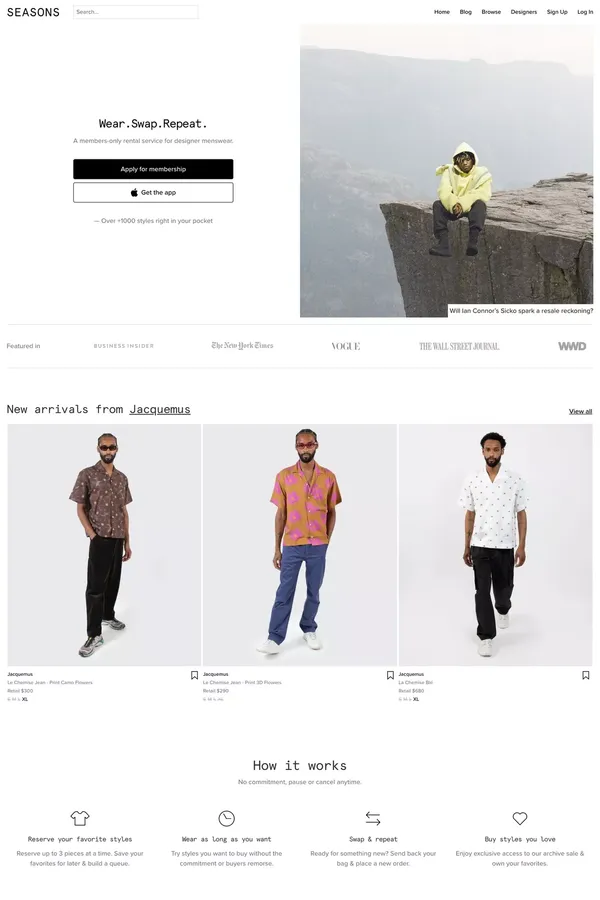 Seasons | wear, swap, repeat. designer menswear rental - Ecommerce design inspiration