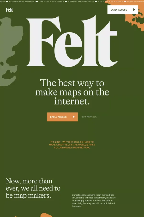 Felt: The best way to make maps on the internet - Landing design inspiration
