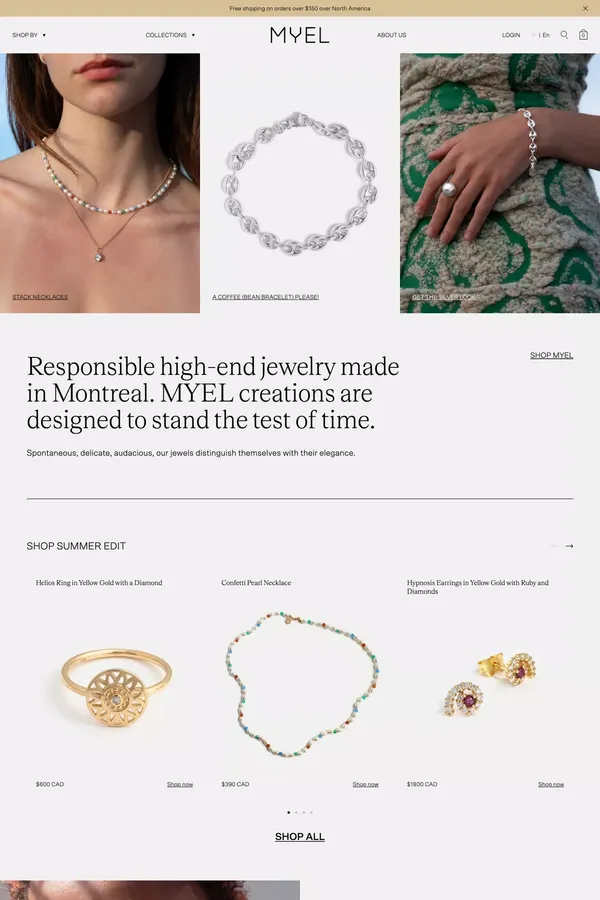 Modern & Fine Jewelry in Montreal | MYEL Design - Ecommerce design inspiration