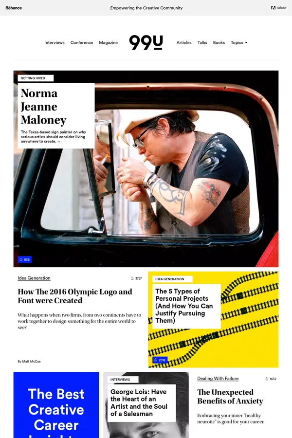 99U - Empowering the Creative Community - Blog design inspiration
