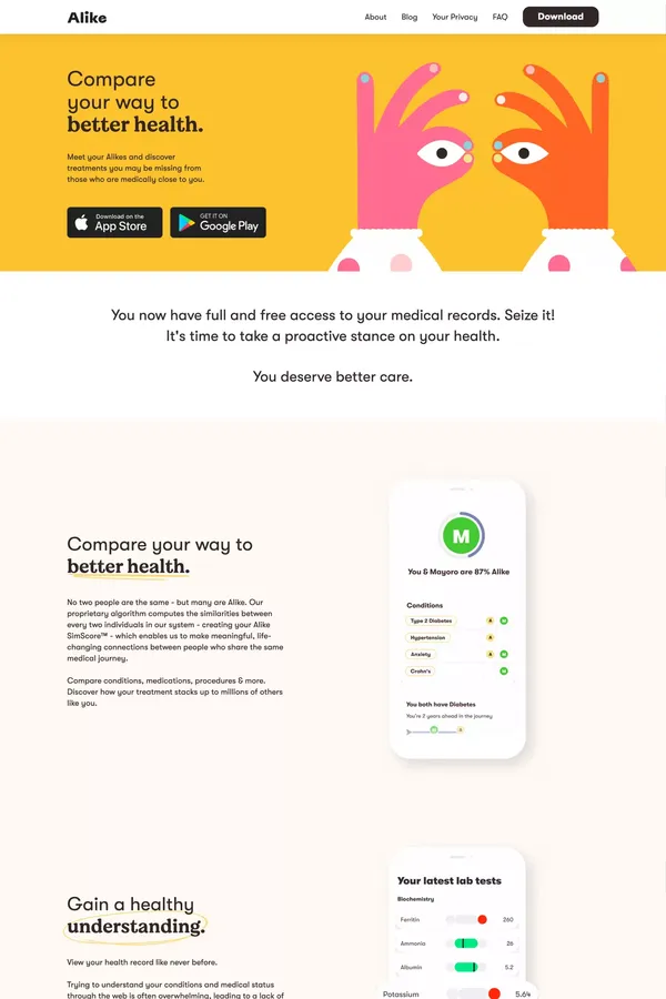 Alike | Compare your way to better health. - Landing design inspiration