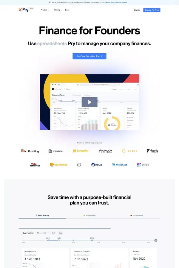 Pry | Financial Planning and Forecasting The Easy Way - Landing design inspiration