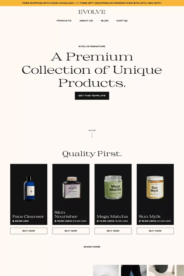 Evolve - Webflow ecommerce website template - Template design inspiration