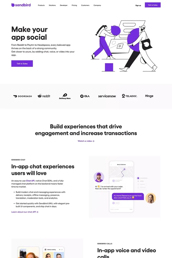 Sendbird - A Complete Chat Platform, Messaging and Chat API and SDK - Landing design inspiration