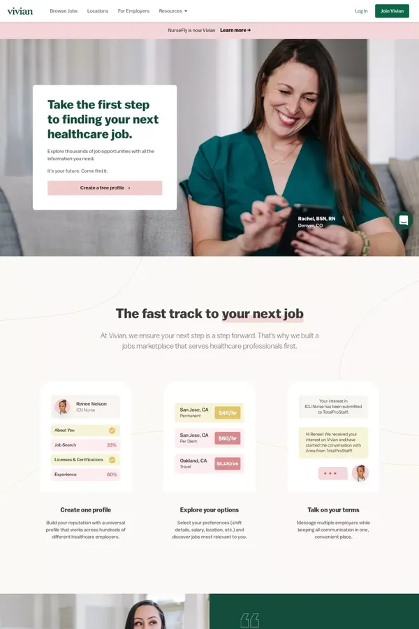 Vivian Health - Find your next healthcare job - Landing design inspiration