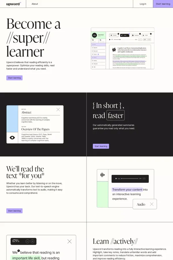 Upword | Become a //super// learner - Landing design inspiration