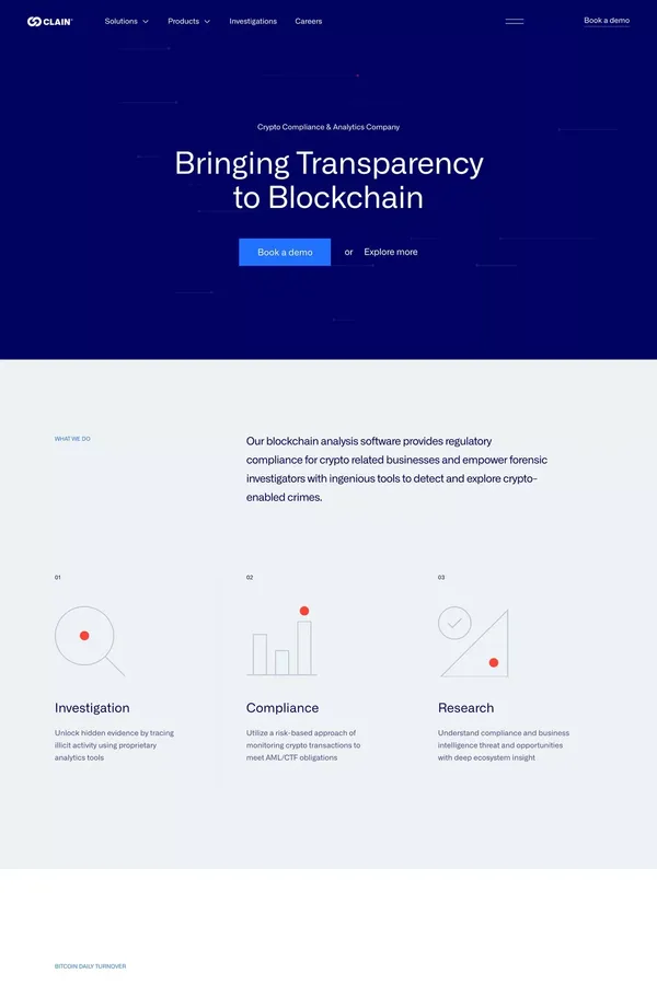 Clain - Crypto Compliance & Analytics Company - Landing design inspiration
