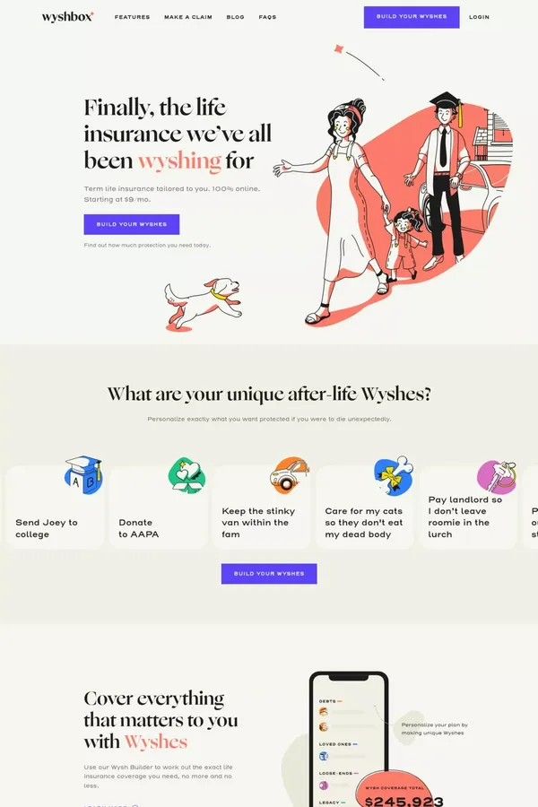 Wyshbox: Finally, the Life Insurance We’ve All Been Wyshing For - Landing design inspiration
