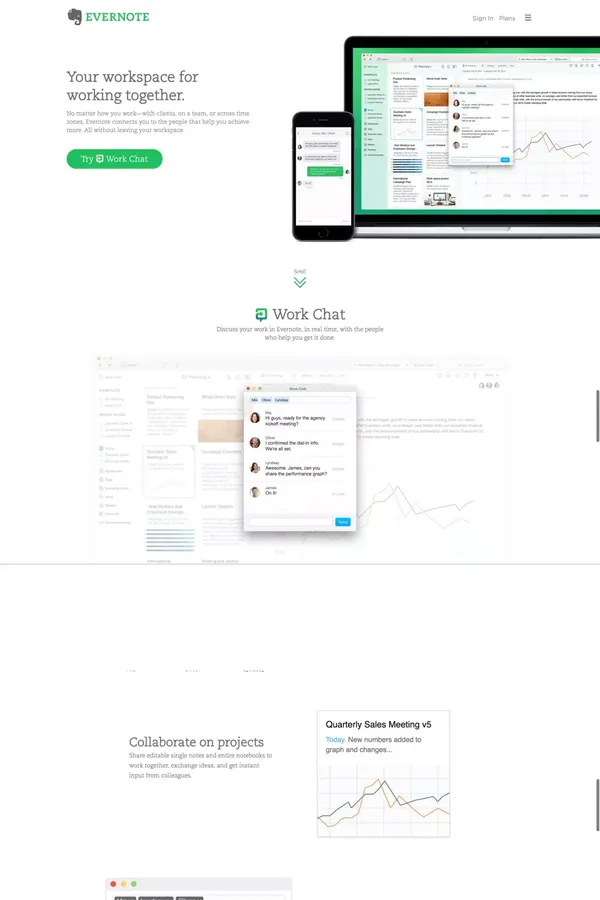 Evernote | Work Chat - Landing design inspiration