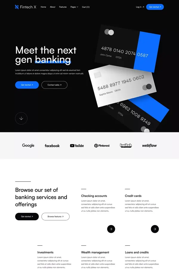 Fintech X - Bank Webflow Template - Template design inspiration