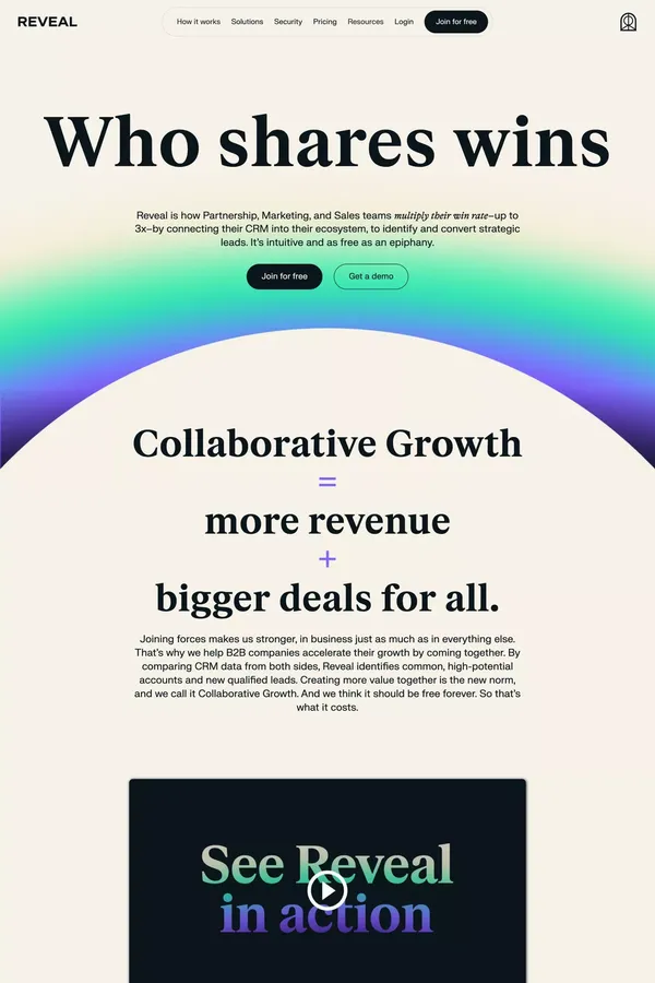 Reveal | Partnership, Growth, and Sales Ecosystem Solution - Landing design inspiration