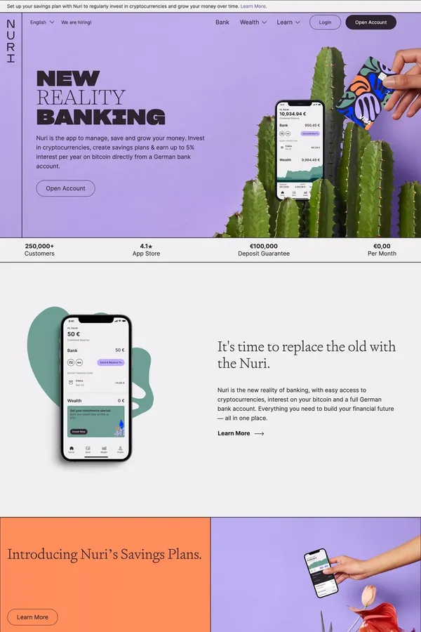 Nuri, Formerly Bitwala: New Reality Banking - Landing design inspiration