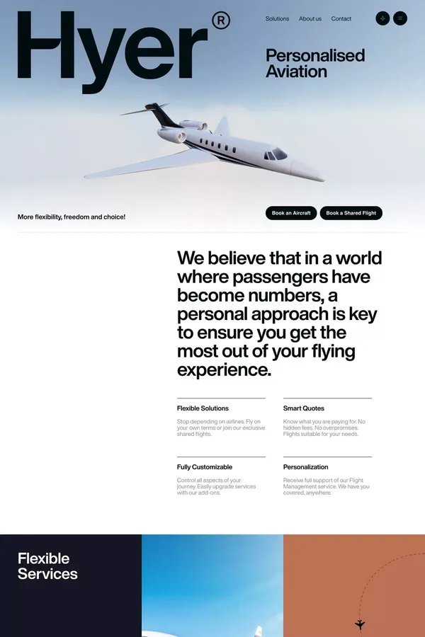 HYER® - Personalised Aviation - Book or Share a Private Jet - Landing design inspiration
