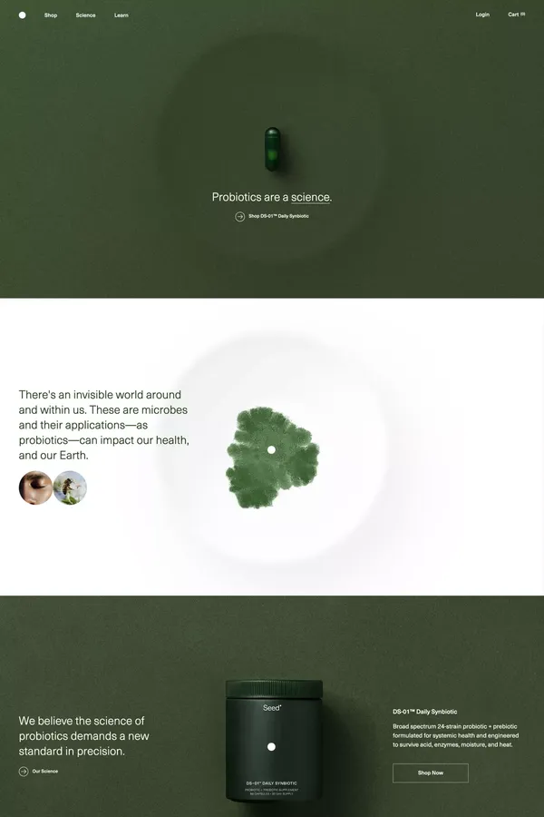 Seed • The Evolution of Probiotics - Landing design inspiration