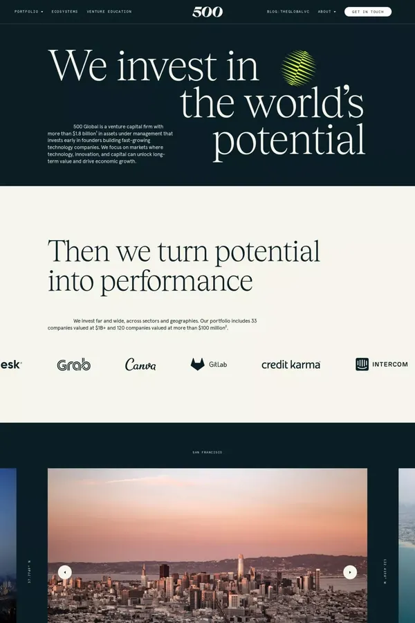 500 Global - Portfolio design inspiration